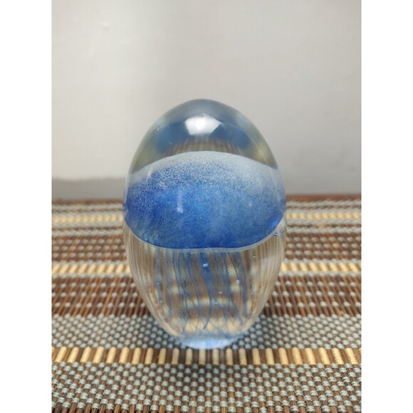 Blue Jelly Fish Art Glass Sculpture Paper Weight 4 Inches - Picture 7 of 13